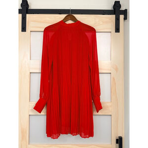 NWT BOSS by Hugo Boss “Dolumi” High Neck Pleated Blouson Sleeve Dress – Red US 6